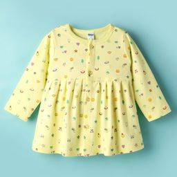 Tango Interlock Knit Full Sleeves Front Open Dress with Funky Print - Lemon Yellow-picture-2