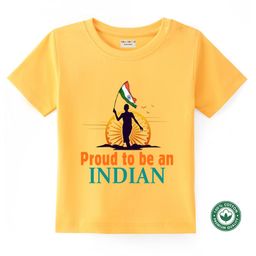 BLUSHES 100% Cotton Knit Independence Day Theme Half Sleeves Proud To Be An Indian Text Printed Tee - Yellow-image-69