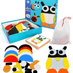 Pluspoint Wooden Animal Puzzle Pattern Blocks With 20 Activity Cards Montessori Educational Learning Toy Game Geometric Shape Blocks Pattern Geometric Puzzle - Multicolour image 2