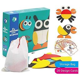 Pluspoint Wooden Animal Puzzle Pattern Blocks With 20 Activity Cards Montessori Educational Learning Toy Game Geometric Shape Blocks Pattern Geometric Puzzle - Multicolour image 3
