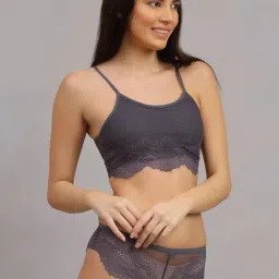 AROUSY Grey Self Pattern Bra Panty Set image 4