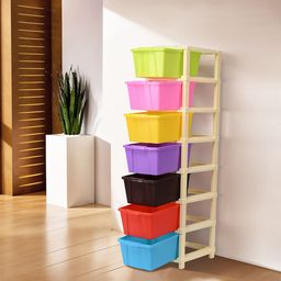 Kuber Industries Green & Pink 7-Tier Multipurpose Drawer Organiser-17