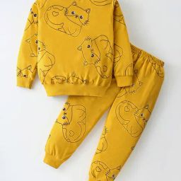 Nite Flite Girls Mustard Cotton Printed Night Suits-image-85