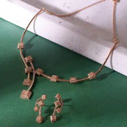 Zaveri Pearls Rose Gold Tone Cubic Zirconia Bling Necklace & Earring Set-ZPFK17652-image-81