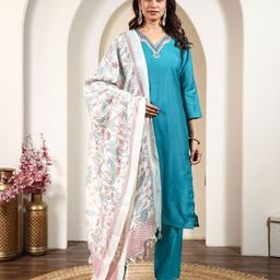 Anouk Rustic Floral Yoke Design Thread Work Straight Kurta With Trousers & Dupatta-picture-29