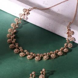 Zaveri Pearls Rose Gold Tone Cubic Zirconia Bling Necklace & Earring Set-ZPFK17654-image-25
