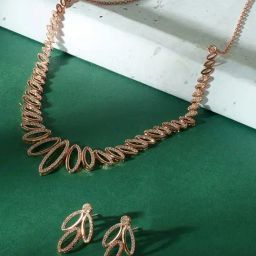 Zaveri Pearls Rose Gold Tone Cubic Zirconia Bling Necklace & Earring Set-ZPFK17650-image-24