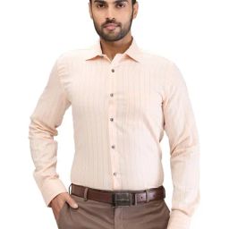 Park Avenue Orange Slim Fit Striped Shirt-image-10