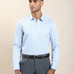 Turtle Light Blue Cotton Slim Fit Checkered Formal Shirt-picture-36