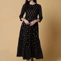 SHOWOFF Black Printed Anarkali Kurta-image-50