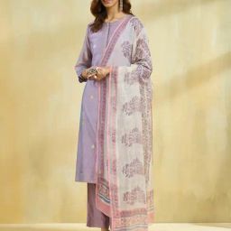 Fabindia White & Purple Cotton Silk Hand Block Printed Dupatta-picture-18