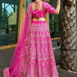 ODETTE Embroidered Thread Work Semi-Stitched Lehenga & Unstitched Blouse With Dupatta image 2