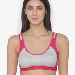 N-Gal Pink & Grey Non Wired Padded Sports Bra-image-36