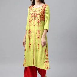 Alena Green Printed Straight Kurta-image-1
