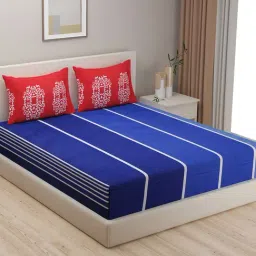 Swayam   Stripes Blue & Red 240 TC Cotton King Bedsheet with 2 Pillow Covers-picture-29