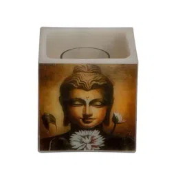 Home4U White & Brown Wax 10 cm Lord Buddha Anurak Candle - Set of 2-image-5