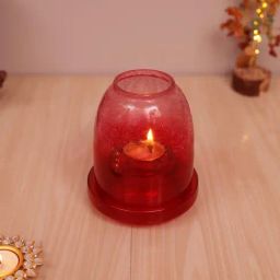 Homesake 'Holi' Red Glass Diya Holder - Set of 1-image-66