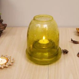Homesake 'House Warming' Lime Yellow Glass Diya Holder - Set of 1-image-1
