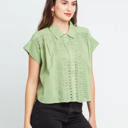 Zink London Green Self Design Shirt-image-94