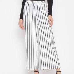 Crimsoune Club White & Black Striped Palazzos-image-15