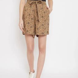 Crimsoune Club Brown & Black Floral Print Shorts-image-52