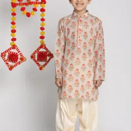 VASTRAMAY Kids Beige & Cream Cotton Printed Kurta Set-image-51