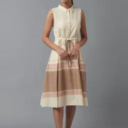 W Beige Striped A-Line Dress-image-93