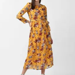 StyleStone Mustard Floral Print Midi Dress-image-42