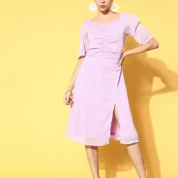 Melon by PlusS Lavender Striped Midi A Line Dress-image-1