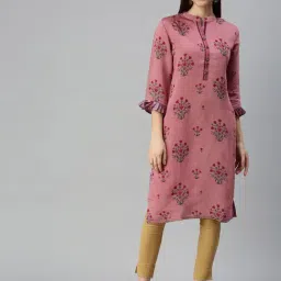 SHOWOFF Purple Cotton Printed Calf Length Straight Kurta-picture-16