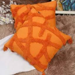 HOSTA HOMES Orange Cotton Cushion Cover - Set of 2-image-1
