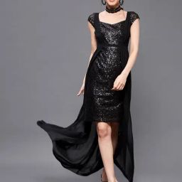 Miss Chase Black Embellished High-Low Dress-image-69