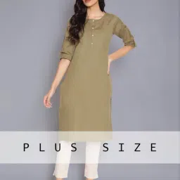 W Green Woven Pattern Straight Kurta-image-35