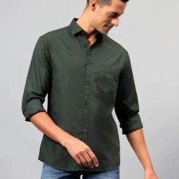 Cantabil Green Cotton Regular fit Self Shirts-picture-13