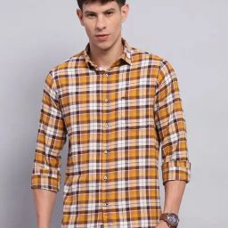 Monte Carlo Yellow Cotton Regular Fit Checks Shirt-picture-18