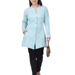 WOOL 4U Women Geometric Self Design Woollen Cardigan-image-32