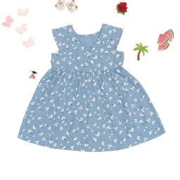 Creative Kid's Girls Blue Cotton Floral Print Dress-image-8