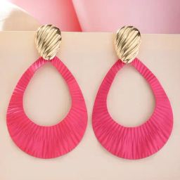 Karatcart Pink Textured Contemporary Drop Shape Earrings For Women-14