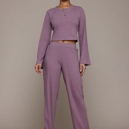 The Roadster Lifestyle Co. Ribbed  Top with Trousers Co-Ord Set-46