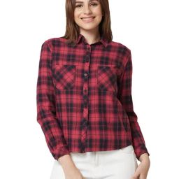 Spykar Red & Black Cotton Checks Shirt-picture-24