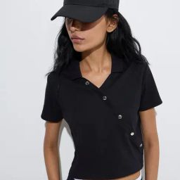 Studiofit by Westside Black Ribbed-Textured Cotton-Blend T-Shirt-picture-42