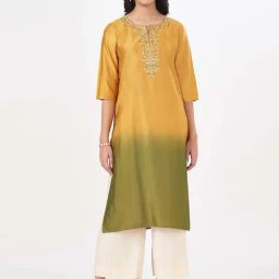 Rangmanch by Pantaloons Yellow Embroidered Straight Kurta-image-96