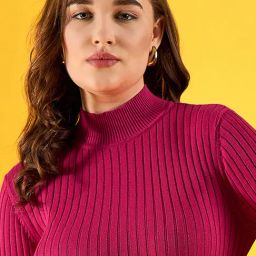 98 Degree North Pink Cotton Self Regular Fit Sweater-picture-14