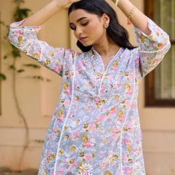 House Of Chikankari Grey Cotton Chikankari Short Kurti-13