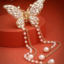 Panash Pearls & Stone Studded Butterfly Shaped Embellished Claw Clip-image-49
