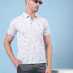 Crimsoune Club Grey Blended Slim Fit Printed Polo T-Shirt-image-125