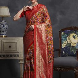 Saree Mall Orange & Red Silk Printed Saree With Unstitched Blouse-image-39