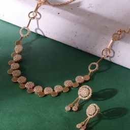 Zaveri Pearls Rose Gold Tone Cubic Zirconia Bling Necklace & Earring Set-ZPFK17657-image-79