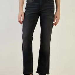 Iconic Black Cotton Boot Cut Solid Jeans-image-33