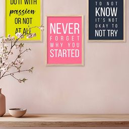 Kotart Yellow & Pink 3 Pieces Wooden Motivational Wall Arts-picture-1